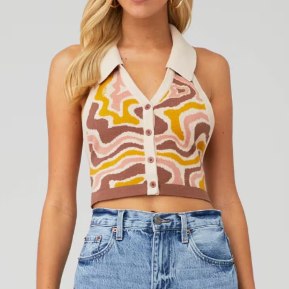 ✨ The Kript Knit Halter Top - Retro Swirl Pattern (Size M) ✨